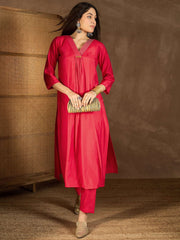 V Neck Thread Work Empire Kurta With Trousers