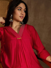 V Neck Thread Work Empire Kurta With Trousers