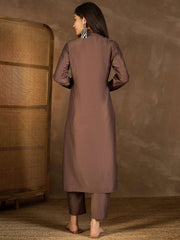 Floral Embroidered Mandarin Collar Tunic With Trousers