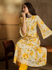 Floral Printed Round Neck Panelled A-Line Kurta With Trousers
