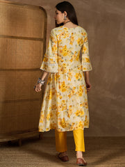 Floral Printed Round Neck Panelled A-Line Kurta With Trousers