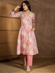 Floral Printed V-Neck A-Line Kurta With Trousers