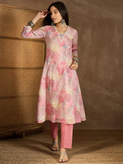 Floral Printed V-Neck A-Line Kurta With Trousers