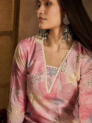 Floral Printed V-Neck A-Line Kurta With Trousers