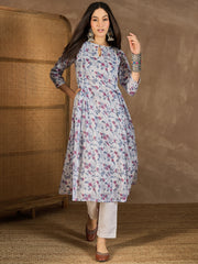 Women Floral Printed Keyhole Neck Gotta Patti Floral Kurta