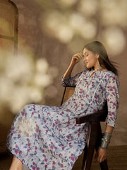 Women Floral Printed Keyhole Neck Gotta Patti Floral Kurta