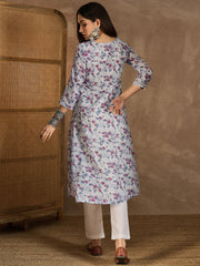 Women Floral Printed Keyhole Neck Gotta Patti Floral Kurta