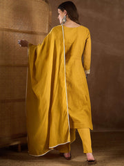 Floral Embroidered Thread Work Straight Kurta With Trousers & Dupatta