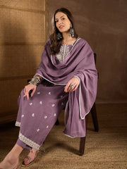 Women Floral Yoke Design Regular Thread Work Kurta with Trousers & With Dupatta