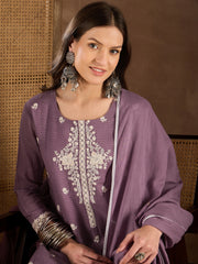 Women Floral Yoke Design Regular Thread Work Kurta with Trousers & With Dupatta