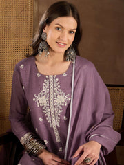 Women Floral Yoke Design Regular Thread Work Kurta with Trousers & With Dupatta