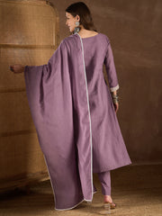 Women Floral Yoke Design Regular Thread Work Kurta with Trousers & With Dupatta