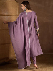 Women Floral Yoke Design Regular Thread Work Kurta with Trousers & With Dupatta