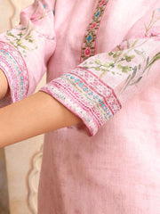 Women Floral Printed Regular Thread Work Linen Kurta with Trousers & With Dupatta