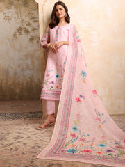 Women Floral Printed Regular Thread Work Linen Kurta with Trousers & With Dupatta