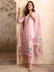 Women Floral Printed Regular Thread Work Linen Kurta with Trousers & With Dupatta