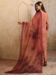 Women Floral Printed Regular Thread Work Linen Kurta with Trousers & With Dupatta