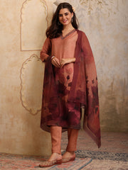 Women Floral Printed Regular Thread Work Linen Kurta with Trousers & With Dupatta