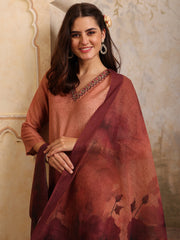 Women Floral Printed Regular Thread Work Linen Kurta with Trousers & With Dupatta