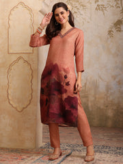 Women Floral Printed Regular Thread Work Linen Kurta with Trousers & With Dupatta