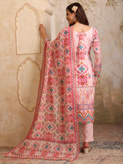 Women Printed Regular Mirror Work Linen Kurta with Trousers & With Dupatta