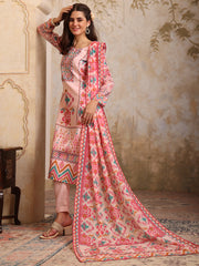 Women Printed Regular Mirror Work Linen Kurta with Trousers & With Dupatta