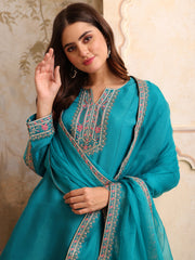 Women Floral Yoke Design Panelled Kurta with Dhoti Pants & With Dupatta