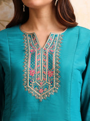 Women Floral Yoke Design Panelled Kurta with Dhoti Pants & With Dupatta