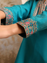 Women Floral Yoke Design Panelled Kurta with Dhoti Pants & With Dupatta