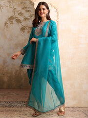 Women Floral Yoke Design Panelled Kurta with Dhoti Pants & With Dupatta