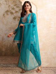 Women Floral Yoke Design Panelled Kurta with Dhoti Pants & With Dupatta