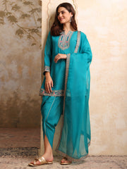 Women Floral Yoke Design Panelled Kurta with Dhoti Pants & With Dupatta