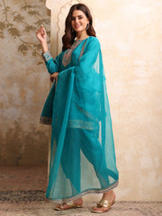 Women Floral Yoke Design Panelled Kurta with Dhoti Pants & With Dupatta