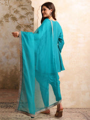 Women Floral Yoke Design Panelled Kurta with Dhoti Pants & With Dupatta