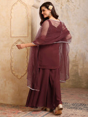 Floral Embroidered Sweetheart Neck Sequinned Kurti With Palazzos & Dupatta