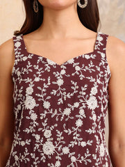 Floral Embroidered Sweetheart Neck Sequinned Kurti With Palazzos & Dupatta