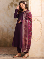 Round Neck A-Line Kurta With Trousers & Dupatta