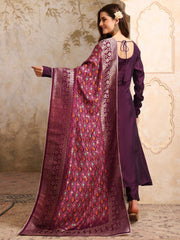 Round Neck A-Line Kurta With Trousers & Dupatta