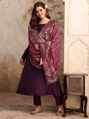 Round Neck A-Line Kurta With Trousers & Dupatta