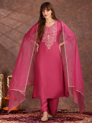 Women Floral Yoke Design Regular Kurta with Palazzos & With Dupatta