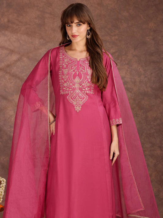 Women Floral Yoke Design Regular Kurta with Palazzos & With Dupatta