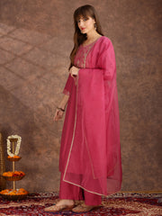 Women Floral Yoke Design Regular Kurta with Palazzos & With Dupatta