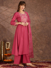 Women Floral Yoke Design Regular Kurta with Palazzos & With Dupatta