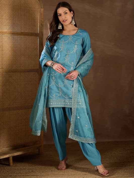Women Ethnic Motifs Embroidered Regular Thread Work Kurta with Patiala & With Dupatta