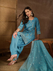 Women Ethnic Motifs Embroidered Regular Thread Work Kurta with Patiala & With Dupatta