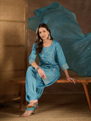 Women Ethnic Motifs Embroidered Regular Thread Work Kurta with Patiala & With Dupatta
