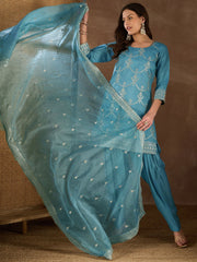 Women Ethnic Motifs Embroidered Regular Thread Work Kurta with Patiala & With Dupatta