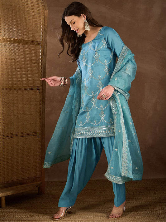 Women Ethnic Motifs Embroidered Regular Thread Work Kurta with Patiala & With Dupatta
