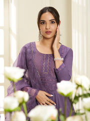 Floral Yoke Design Round Neck Sequinned Anarkali Kurta With Palazzos & Dupatta