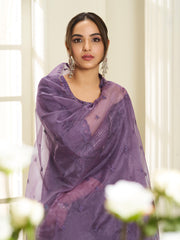 Floral Yoke Design Round Neck Sequinned Anarkali Kurta With Palazzos & Dupatta